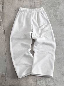 AXEPEAK 男士字母印花抽绳腰带口袋休闲日常运动裤 - 淺灰色 - 查看 3