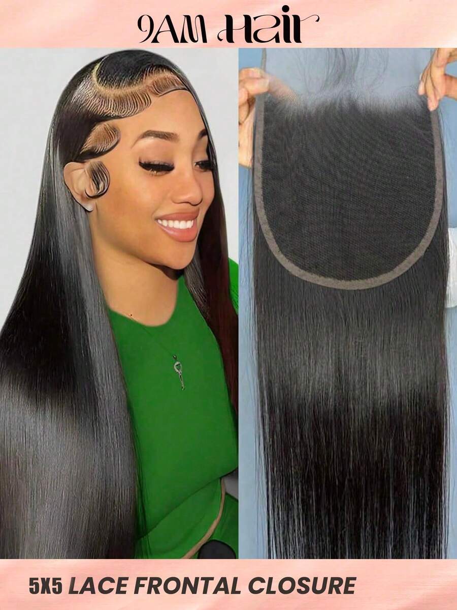 巴西原生人发预拔毛顶部发片，5x5英寸直发透明蕾丝发片，自然发际线 - SNatural - 查看 1