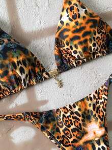 Swim Vcay Bộ bikini gợi cảm cổ yếm in họa tiết ngẫu nhiên dành cho nữ, trang phục đi biển mùa hè. - Nhiều màu - Xem 5