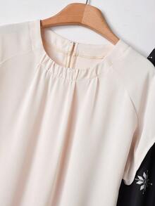 Rusticease 女士纯色圆领插肩袖衬衫和印花A字裙休闲两件套 - 彩色 - 查看 5