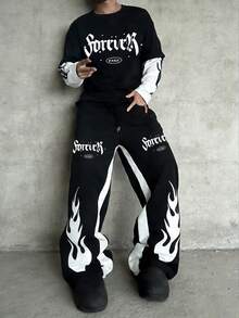 Manfinity EMRG Bộ áo thun nam, áo phối màu đen trắng, thiết kế in họa tiết 2 trong 1, thời trang cho mặc hàng ngày. - Nhiều màu - Xem 1