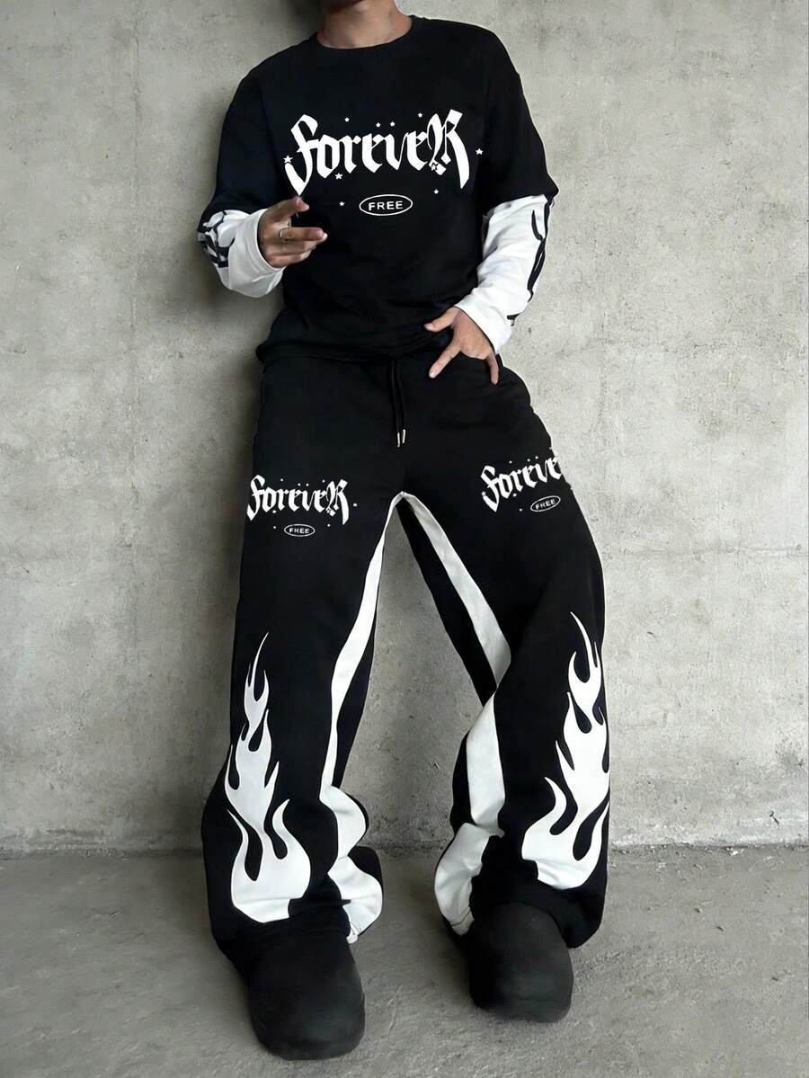 Manfinity EMRG Bộ áo thun nam, áo phối màu đen trắng, thiết kế in họa tiết 2 trong 1, thời trang cho mặc hàng ngày. - Nhiều màu - Xem 1