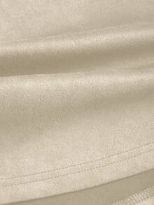 Sweetra 女士咖啡棕色仿麂皮单排扣半身裙，秋冬款 - 卡其色 - 查看 3