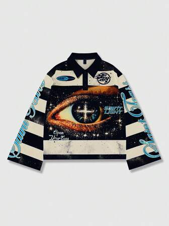 Street Life Maglietta a maniche lunghe con colletto a polo a righe, t-shirt casual con colletto