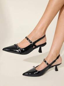 CUCCOO CHICEST Women's Pointed Toe Buckle Design Elegant High Heels For Daily Commute - Black - View 7