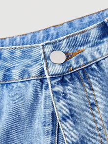 Sweetra 女士休闲优雅浪漫直筒牛仔裤 - 藍色 - 查看 3