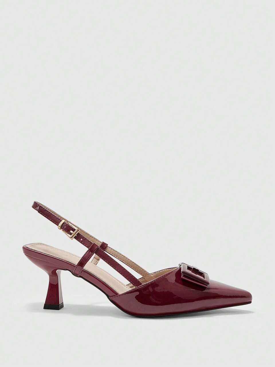 CUCCOO BIZCHIC Women's Wine Red Square Buckle Decor Hollow Strap High Heel Shoes, Classic Stiletto Heel, Casual, Nightclub, Party Style Valentine's Day