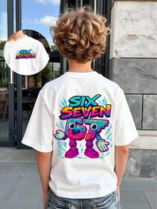SHEIN Streecool Kids Boys' Casual Stylish Creative Graphic Tee, Featuring Numeric, Cartoon, Lightning Bolt Designs, Comfortable Basic Short Sleeve T-Shirt For Spring, Summer, Fall 5t Boy Tshirts Anime Shirt For Kids Tween Boy Shirt Graphic - White - View 3