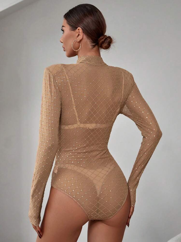 SHEIN Maija 1pc Rhinestone Detail Sheer Mesh Black Adult Bodysuit See Through Top Mesh Tops Transparent Top See Through Shirt Mesh Shirt  St Patrick's Day Women Easter Summer Outfits Easter Dress Women Party Top Beach Dress Summer Holiday Outfits Each Vacation Outfits For Women  Summer Outfit For Women Going Out Outfits Graduation Graduation Outfit  Casual Dresses  Casual Blouses For Women