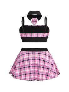 Fantasy Costume 4pcs Valentine's Day Milk Silk Detachable Transparent Strap Bow Plus Size Lingerie Set - Multicolor - View 9