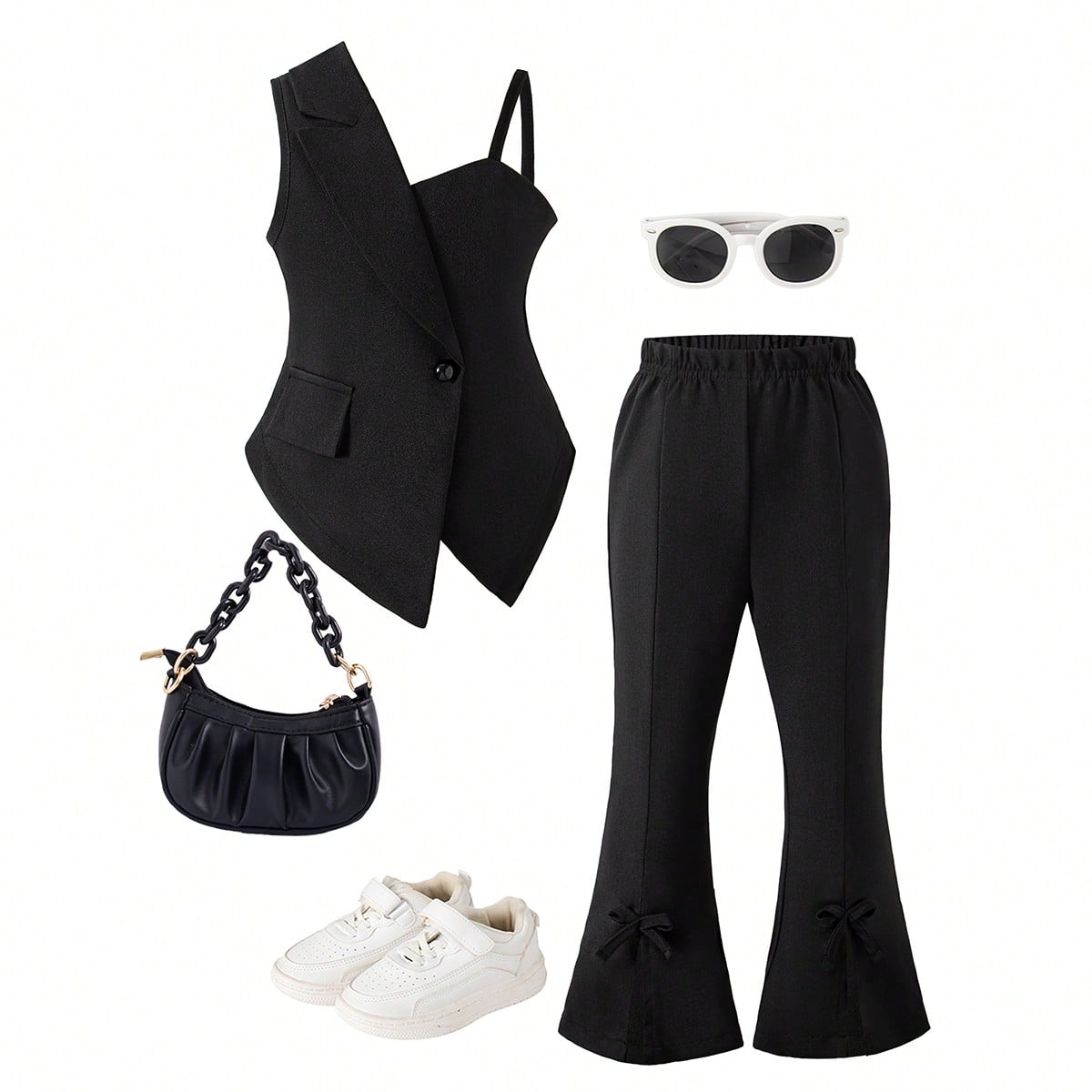 Conjunto de top sin mangas con bajo asimétrico y pantalones acampanados, diseño nuevo de verano para niñas, conjunto de moda casual y fresca en col