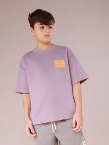 SUMWON Boys Summer Two Piece Crew Neck T-Shirt And Shorts Co-Ord Set With Tropical Palm Tree Print Casual Vacation - Purple - View 3