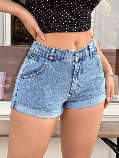Rivivi Shorts vaqueros casuales de mujer con lavado, ajuste slim, para verano