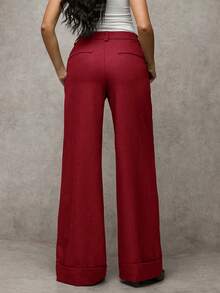 SHEIN BAE Quần dài lưng thấp đơn giản dệt chéo màu xám trơn dành cho nữ, thích hợp để đi làm, thường ngày, đi chơi thời trang, cổ điển sang trọng, công sở, mùa đông - Màu Đỏ Sâu - Xem 2