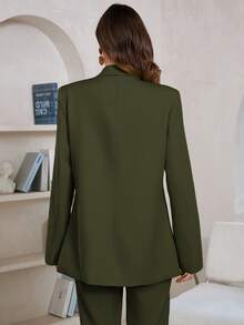 Aveloria Modichic 纯色长袖西装外套，带口袋 - 橄欖綠 - 查看 2