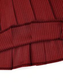 SHEIN Sweetro 大码女装时尚甜美休闲褶皱条纹金属朋克迷你裙 - 酒紅色 - 查看 3