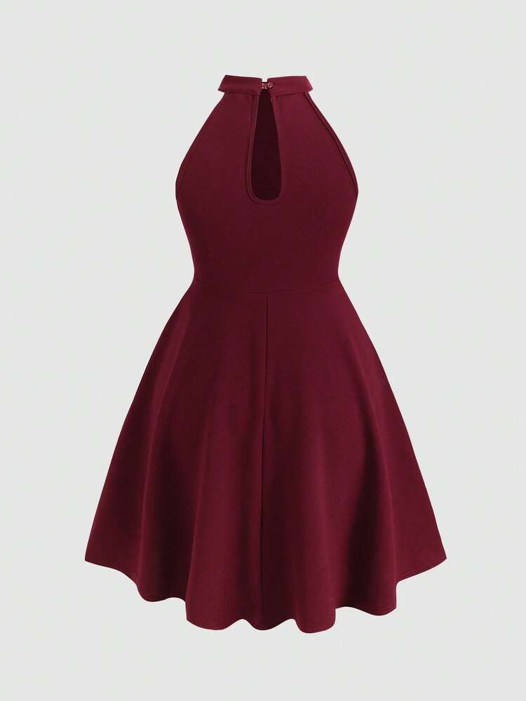 Vestido elegante de línea A sin mangas con decoración de perlas para adolescentes - Rojo - Añade 2