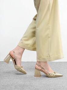 CUCCOO BIZCHIC Sepatu hak sedang model slip-on klasik warna burgundy untuk wanita, serbaguna untuk bepergian, kencan, pesta, liburan, pernikahan, Natal, dan musim semi. - emas obsidian - View 3