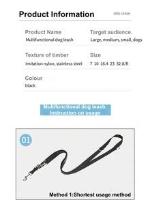 10 Ft 16 Ft 23 Ft 33 Ft Multi-Perpass Solid Color Pet Lead, Hands Free Dog Walking Lead, Sliding Tow Rope Suitable For Training, Walking, Outdoor Activities - Suitable For Pets Of Various Sizes, Black - Black - View 6