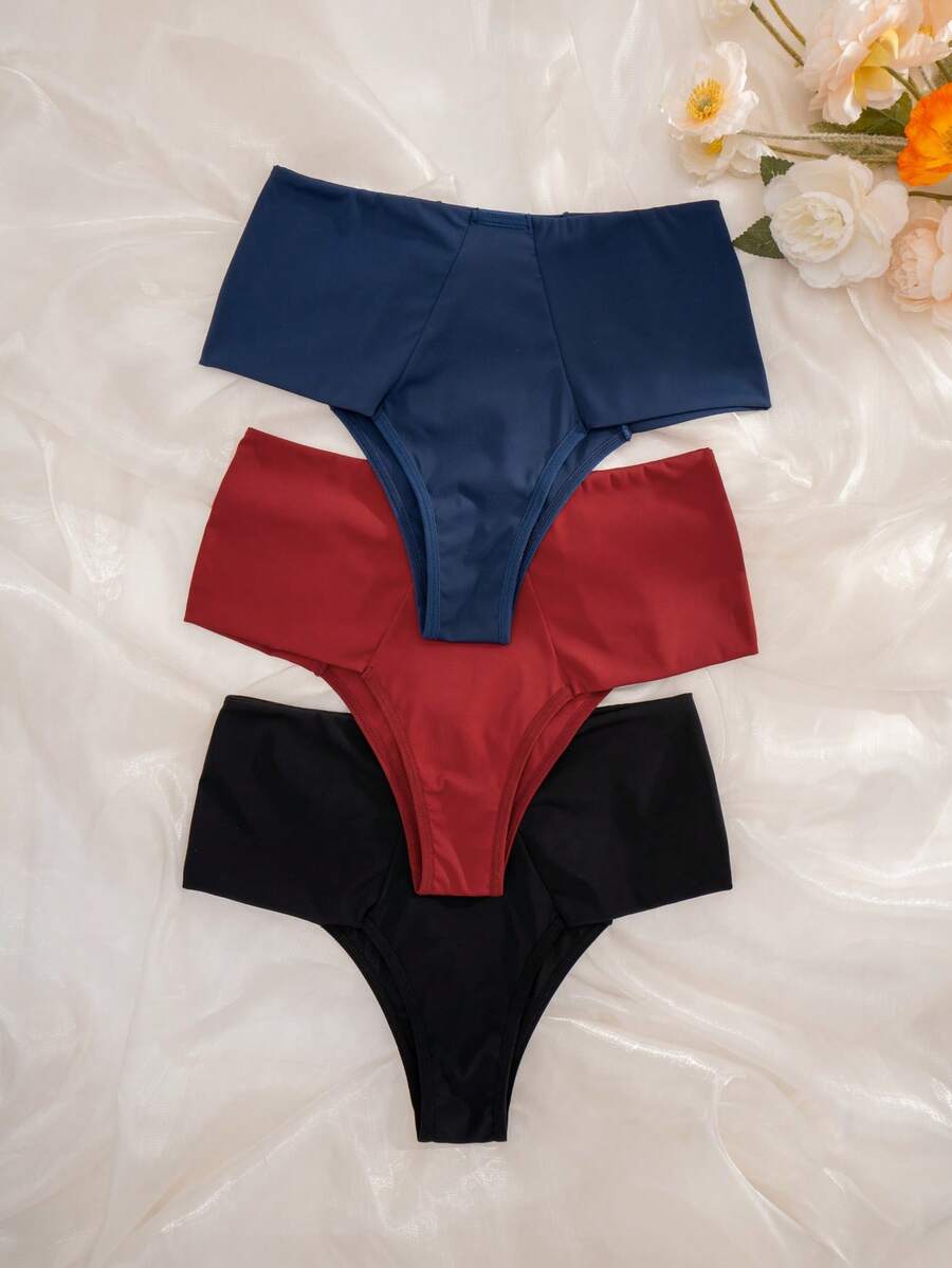 NudeFit 3pcs Women's Solid Color Comfortable Bikini Briefs - Multicolor - View 1