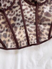 Soleia Top Bustier de Talla Grande con Estampado de Leopardo y Ribete de Encaje, Beige, Verano, Elegante, Salida Nocturna, Club, Vacaciones, Fiesta, Cita, Día de San Valentín, Festival para Mujeres - Multicolor - Ver 5