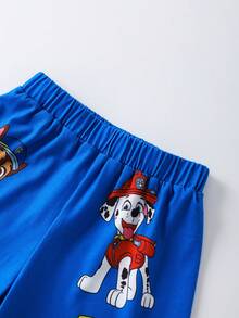 SHEIN | PAW Patrol 2pcs/Set Young Boy Letter & Cartoon Pattern Color Block Round Neck Short Sleeve T-Shirt And Shorts Set - Blue - View 5