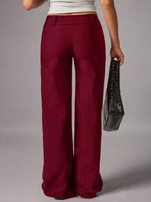 Avenya Quần ống đứng dáng rộng màu trơn có lỗ xỏ dây dành cho nữ - Màu Đỏ Sâu - Xem 5