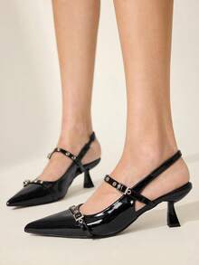 CUCCOO CHICEST Women's Pointed Toe Buckle Design Elegant High Heels For Daily Commute - Black - View 8