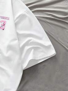 AXEPEAK Camiseta de manga corta casual de cuello redondo con estampado de letras y dibujos animados para hombres - Blanco - Ver 3