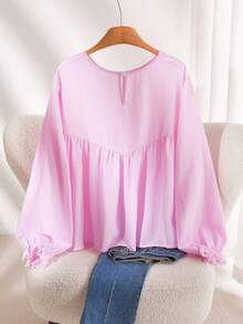 CosyJoli Áo sơ mi tay phồng kẻ sọc cỡ lớn, áo kiểu mùa thu màu hồng tay phồng dễ thương cho nữ, áo kiểu mùa xuân cho nữ nhân dịp Valentine - Màu Hồng baby - Xem 2