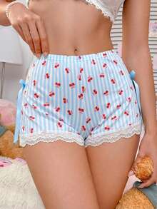 PetitDoll 1pc Girls' Sweet Cherry Striped Bow Decor Open Crotch Panty - Purple - View 5