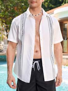 Manfinity VDAYZ 男士简约时尚短袖衬衫，适合夏季 - 白色 - 查看 1