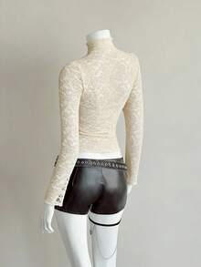 EgrlEra Women's Fashionable Black Sexy Lace Blouse - Beige - View 2