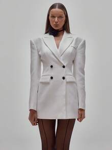 MUSERA Skräddarsydd vävd dubbelknäppt kavajklänning fest sexig utekväll elegant tillfälle alla hjärtans dag brudklänning bröllop förlovning - Vitt - Visa 5