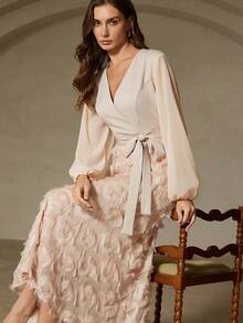 EMERY ROSE New Fashionable High-End Slim Fit Elegant Long Sleeve Dress - Dusty Pink - View 2