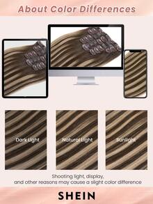 7片装无缝夹式接发片，渐变中棕色至草莓金色接发片，夹式真人发，隐形PU皮面，自然Remy真人发接发片 - STP4/27/4 - 查看 11