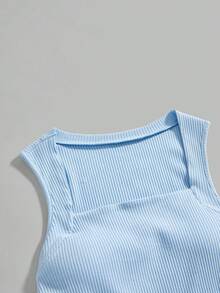 Modmama Top ajustado con pliegues de unicolor para maternidad, verano - Azul y blanco - Ver 3
