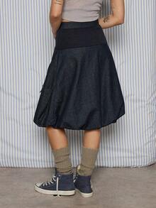 COUREZ Falda cargo de mezclilla azul oscuro / Ropa de invierno Y2K para mujeres, conjunto de ropa cómoda para rave, faldas para salir de mujer, faldas de verano - Azul Marino - Ver 2