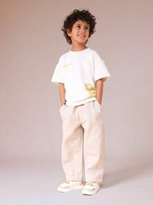 SUMWON 男童宽松阔腿牛仔裤，带侧袋，松紧腰带，舒适贴身，适合日常穿着和度假。 - 卡其色 - 查看 5