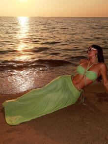 Swim SXY 26SS 绿色金属装饰挂脖比基尼三件套，性感夏日度假装 - 綠色 - 查看 4