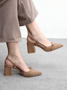 CUCCOO BIZCHIC Women's Classic Burgundy Pointed Toe Mid-Heel Slip-On Pumps, Versatile For Commute, Date, Party, Holiday, Wedding For Christmas Valentine's Day Spring Shoes - dark camel - View 3