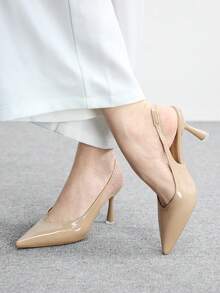 CUCCOO BIZCHIC Women's Pointed Toe High Heel Mule Shoes, Apricot Color, Slip-On Design, Minimalist Style, Suitable For Commuting And Daily Wear, Spring/Autumn - Apricot - View 3