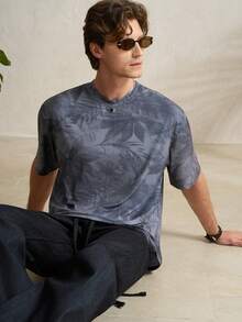 Manfinity Dauomo 男士圆领植物印花休闲百搭通勤短袖T恤 - 灰色 - 查看 7