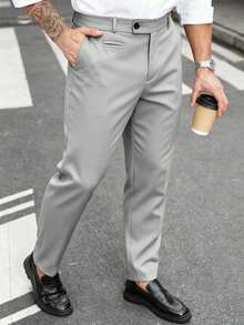 Manfinity Mode Plus Size Men's Solid Color Slant Pocket Business Casual Pants - Light Grey - View 1