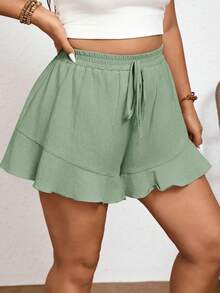 Elaquor Plus Size Solid Color Shorts With French Ruffle Hem - Multicolor - View 7