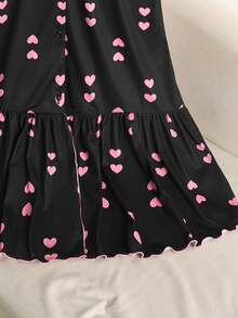 SHEIN Tween Girl Loose Casual Collared Heart Print Short Sleeve Ruffle Hem Loungewear - Multicolor - View 4