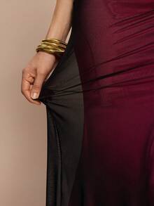 Olia Maree Olia Maree 女士网纱拼接吊带连衣裙长款女装 - 玫紅色 - 查看 4