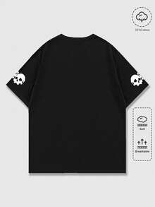 ROMWE MEN Academia Men's Skeleton Print Casual Loose Fit Round Neck Short Sleeve T-Shirt - Black - View 2