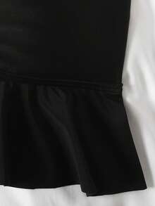 SHEIN Tween Girl Metallic Decor Tankini Swimsuit Set - Black - View 5