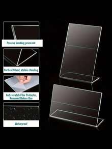 6个亚克力标牌架相框展示架透明纸张架桌面菜单架，适用于婚礼、办公室、餐厅；倾斜亚克力广告架，L型架，透明，情人节、婚礼、生日、装饰。 - 無色 - 查看 6